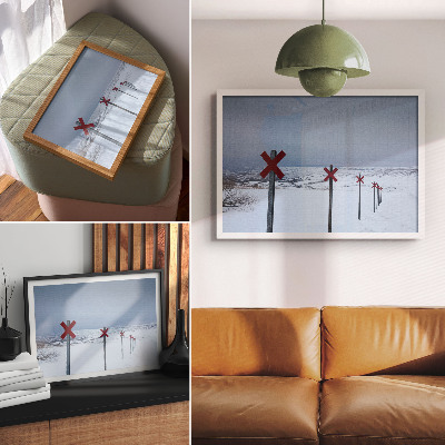 Moderne decoratieve poster Witte heuvels, rode borden, ruimte, stilte