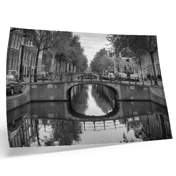 Stijlvolle wandposter Zwart-witte bruggen en stedelijke ruimte langs kanalen