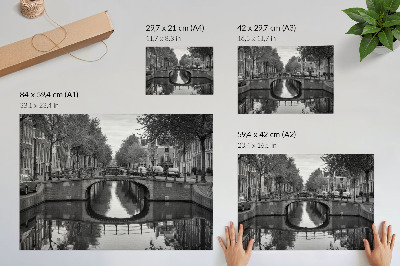 Stijlvolle wandposter Zwart-witte bruggen en stedelijke ruimte langs kanalen