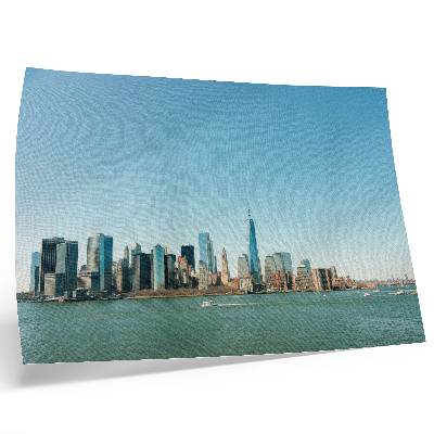 Moderne decoratieve poster Moderne wolkenkrabbers, blauwe lucht, groot water