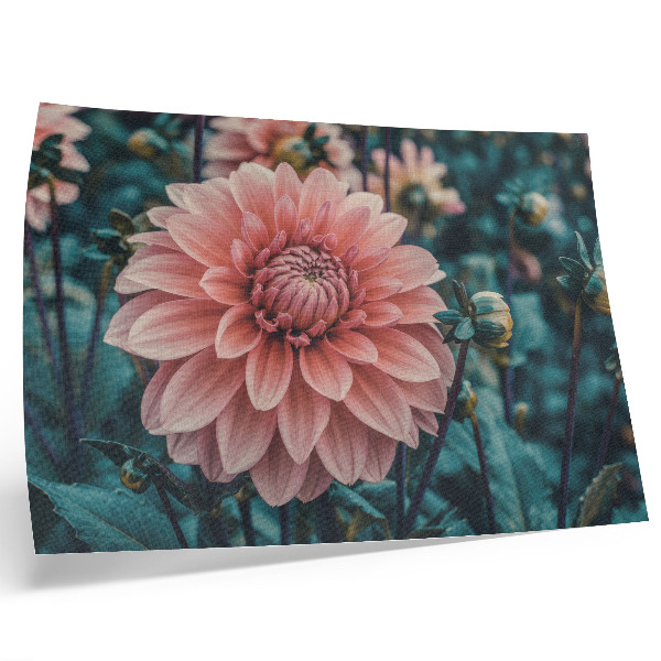 Poster Moderne compositie met roze dahlia's en groene bladeren