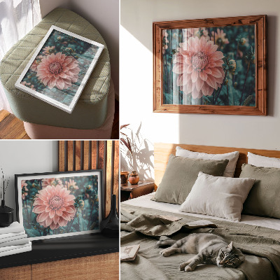Poster Moderne compositie met roze dahlia's en groene bladeren