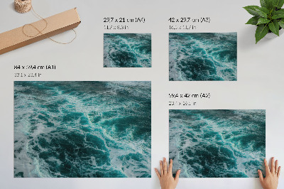 Stijlvolle wandposter Turkooizen oceaangolven met wit schuim.