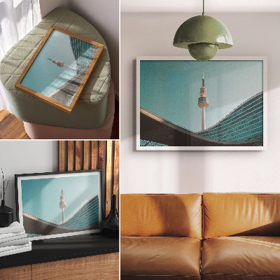 Poster Blauwe lucht modern gebouw stadstoren