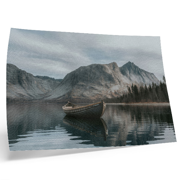 Stijlvolle wandposter Bergen, meer, boot, rust, harmonie