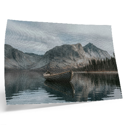 Stijlvolle wandposter Bergen, meer, boot, rust, harmonie
