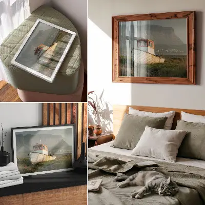 Moderne decoratieve poster met bergpanorama in nostalgische sfeer