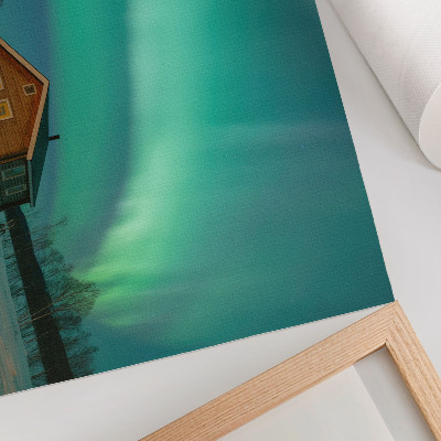 Poster Noorderlicht boven het winterhuisje