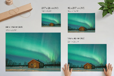 Poster Noorderlicht boven het winterhuisje