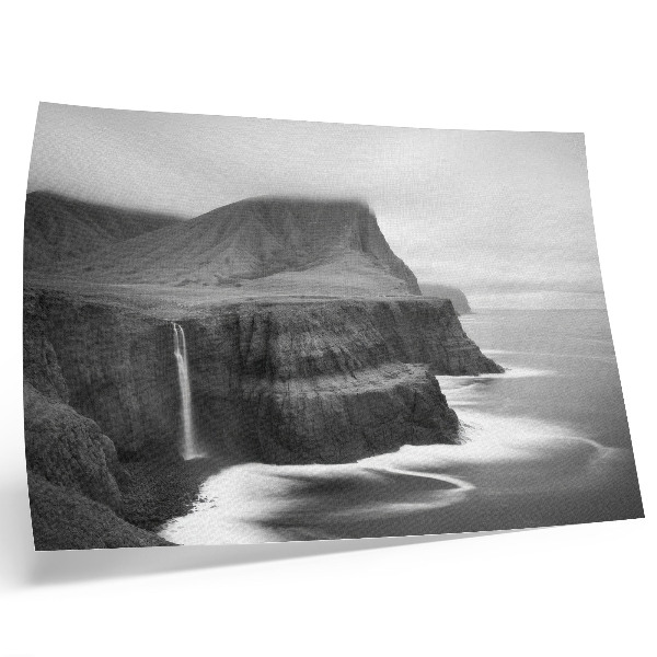 Stijlvolle wandposter Een vredig landschap met een waterval en bergen.