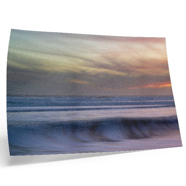 Moderne decoratieve poster Pastelkleurige oceaangolven en de ondergaande zon