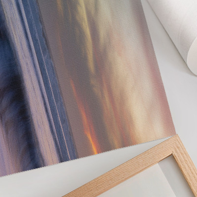 Moderne decoratieve poster Pastelkleurige oceaangolven en de ondergaande zon