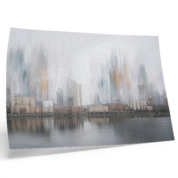 Stijlvolle wandposter Mistige stad, pastelkleurige weerspiegeling, moderniteit
