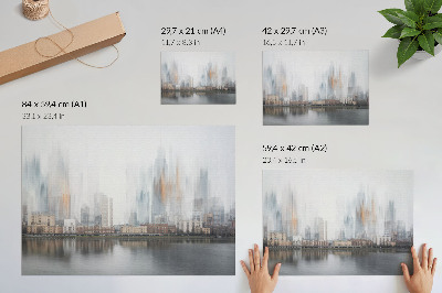 Stijlvolle wandposter Mistige stad, pastelkleurige weerspiegeling, moderniteit