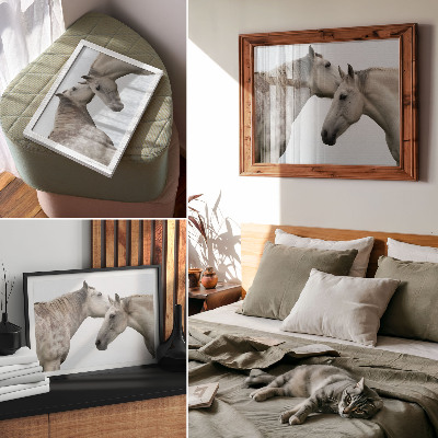 Stijlvolle wandposter Twee paarden in harmonie van grijs en wit.
