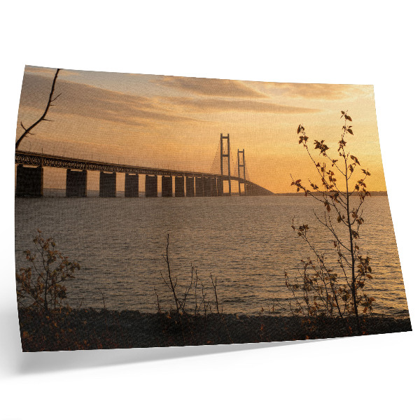 Moderne decoratieve poster Brug bij zonsondergang met een boom