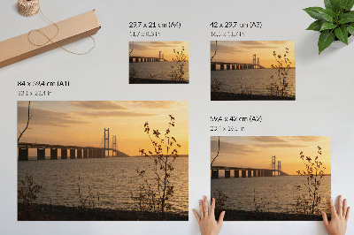 Moderne decoratieve poster Brug bij zonsondergang met een boom