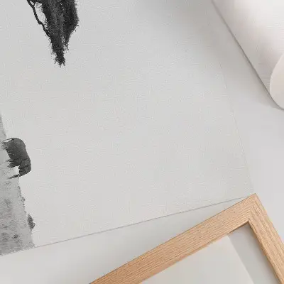 Olifanten en acacia's op de savanne moderne decoratieve poster in een subtiel kleurbereik