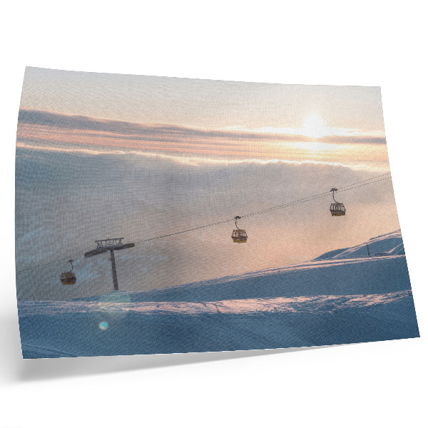 Moderne decoratieve poster Winterlandschap met kabelbaan
