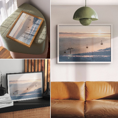 Moderne decoratieve poster Winterlandschap met kabelbaan