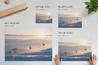 Moderne decoratieve poster Winterlandschap met kabelbaan