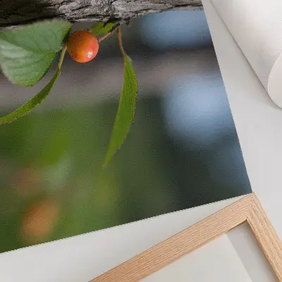 Wandposter met oranje vruchten, groene bladeren en bruine schors
