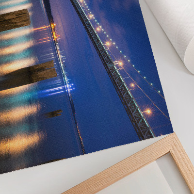 Moderne decoratieve poster Brug 's nachts, gloed, waterreflectie, harmonie