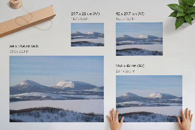 Stijlvolle wandposter Besneeuwde bergen, winterlandschap, heldere hemel