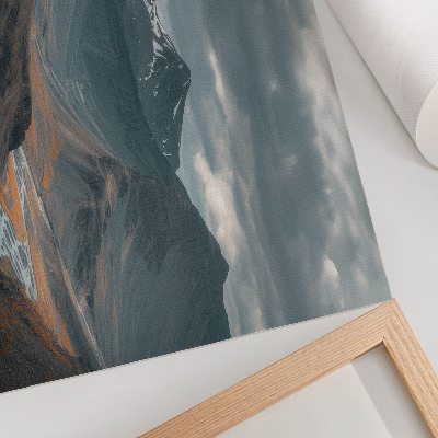 Poster Stemmige bergen, oranje beekjes, dramatische wolken