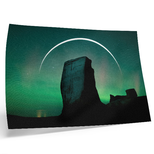 Moderne decoratieve poster Nachtelijke hemel, rotsachtige groene tinten, kosmische atmosfeer
