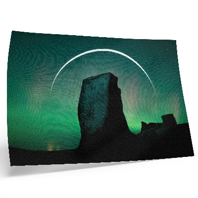 Moderne decoratieve poster Nachtelijke hemel, rotsachtige groene tinten, kosmische atmosfeer
