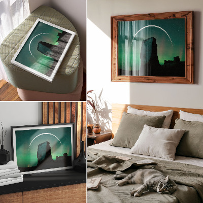 Moderne decoratieve poster Nachtelijke hemel, rotsachtige groene tinten, kosmische atmosfeer