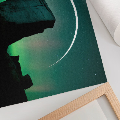 Moderne decoratieve poster Nachtelijke hemel, rotsachtige groene tinten, kosmische atmosfeer