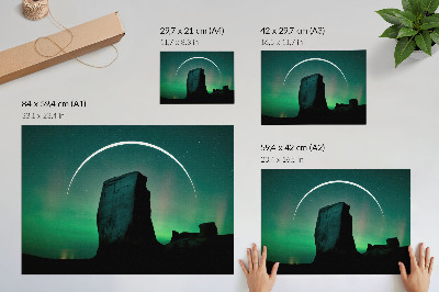 Moderne decoratieve poster Nachtelijke hemel, rotsachtige groene tinten, kosmische atmosfeer