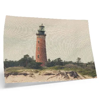 Stijlvolle wandposter vuurtoren en zandbomen in harmonie met de natuur