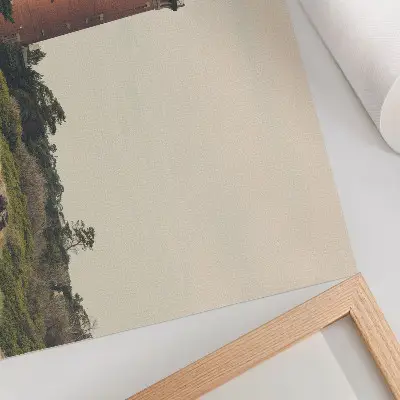 Stijlvolle wandposter vuurtoren en zandbomen in harmonie met de natuur