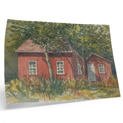 Stijlvolle wandposter Houten huis, bomen, weelderig groen, idyllisch