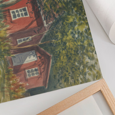 Stijlvolle wandposter Houten huis, bomen, weelderig groen, idyllisch