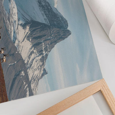 Moderne decoratieve poster Schilderachtige bergen, rendieren, rust, winterlandschap