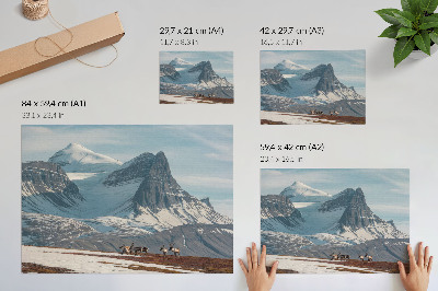 Moderne decoratieve poster Schilderachtige bergen, rendieren, rust, winterlandschap