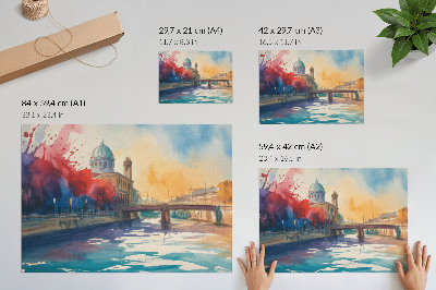 Poster Stedelijke aquarel brugkoepel waterreflecties