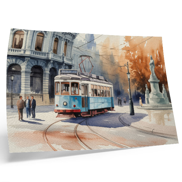 Poster Vintage stadstram, aquarel elegantie