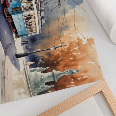 Poster Vintage stadstram, aquarel elegantie
