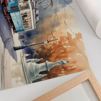 Poster vintage stadstram in aquarel