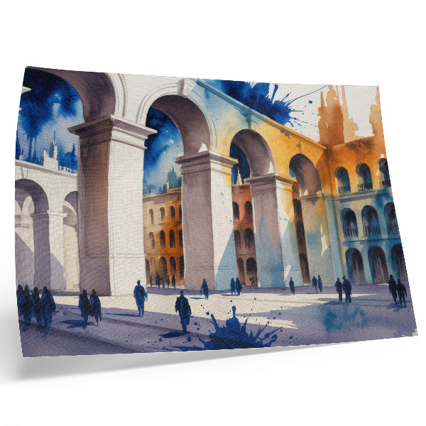 Stijlvolle wandposter Stedelijke architectuur, aquarelverf, elegante bogen