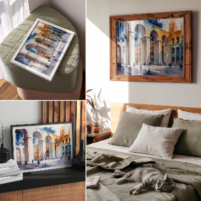 Stijlvolle wandposter Stedelijke architectuur, aquarelverf, elegante bogen