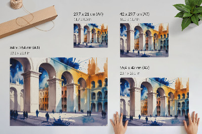 Stijlvolle wandposter Stedelijke architectuur, aquarelverf, elegante bogen
