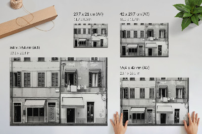 Moderne decoratieve poster De gevel van het huurhuis, het contrast tussen zwart en wit, minimalisme.