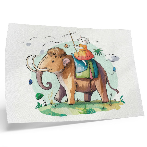Poster Kat op een mammoet, fantasie, natuurmagie