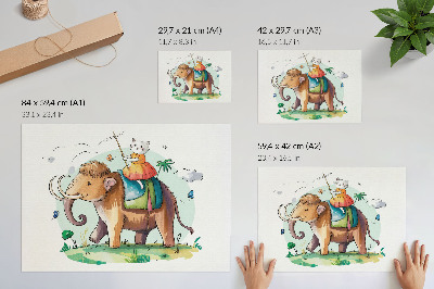 Poster Kat op een mammoet, fantasie, natuurmagie